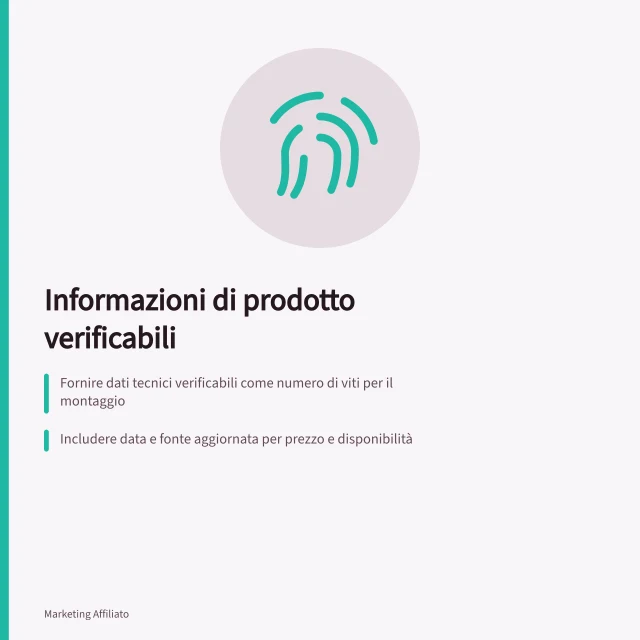 Informazioni di prodotto verificabili: Fornire dati tecnici verificabili come numero di viti per il montaggio; Includere data e fonte aggiornata per prezzo e disponibilità; Separare prove tecniche dal giudizio del publisher con accesso alle documentazioni. Fornire informazioni di prodotto verificabili